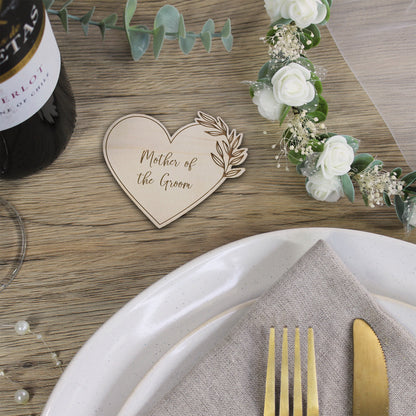 Personalised Floral Wooden Heart Table Place Names
