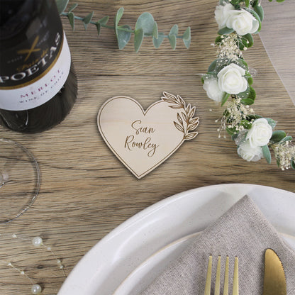 Personalised Floral Wooden Heart Table Place Names