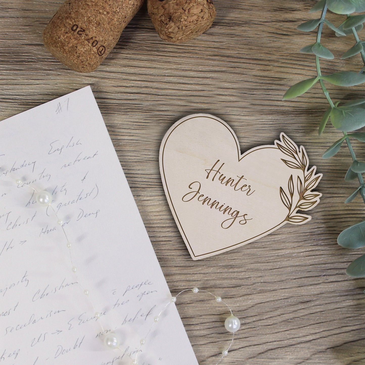 Personalised Floral Wooden Heart Table Place Names