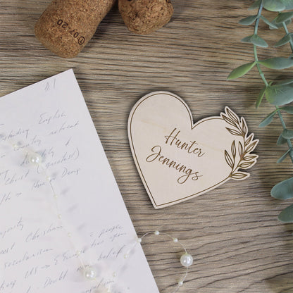 Personalised Floral Wooden Heart Table Place Names