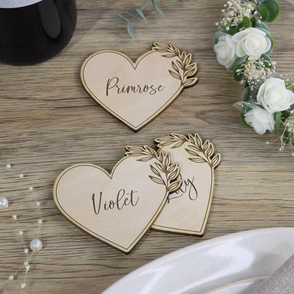 Personalised Floral Wooden Heart Table Place Names