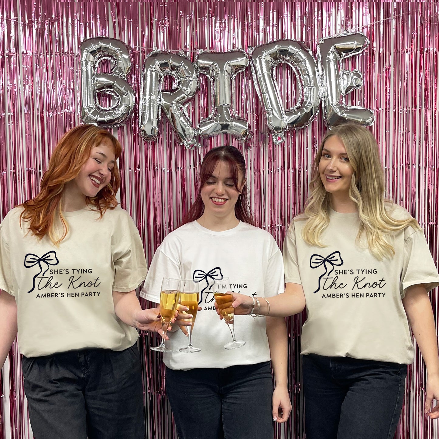 Personalised 'Tying The Knot' Hen Party T Shirts - Sand & White