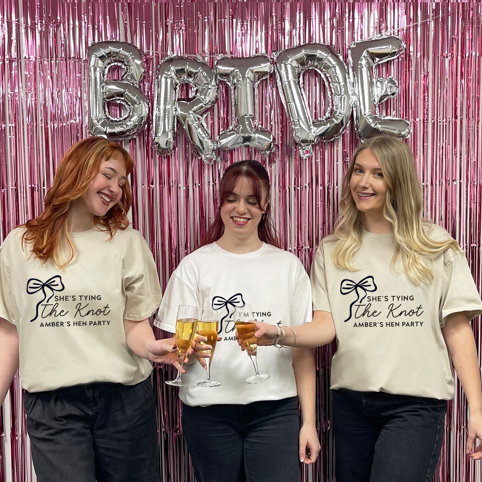 Personalised 'Tying The Knot' Hen Party T Shirts - Sand & White