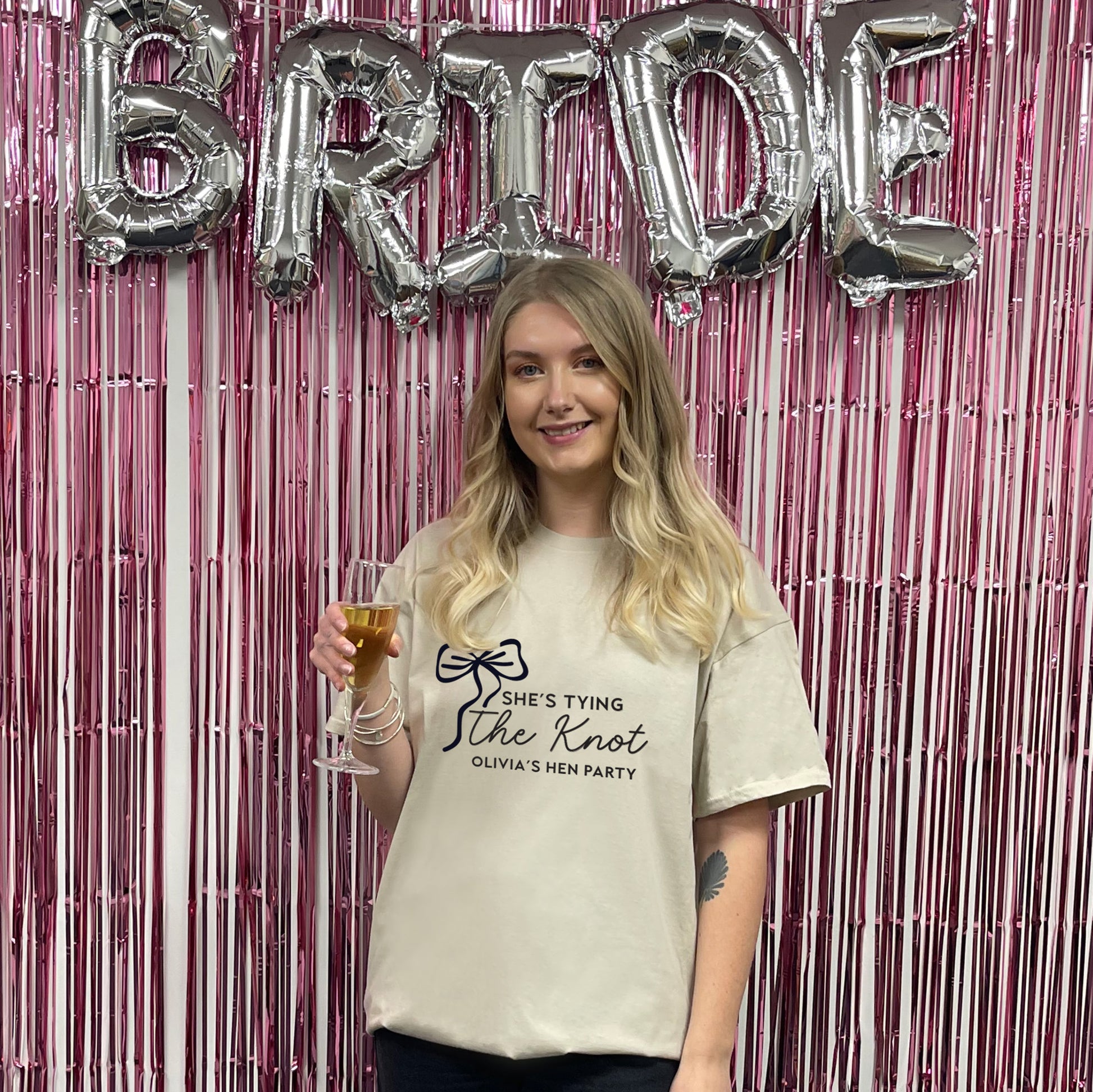 Personalised 'Tying The Knot' Hen Party T Shirts - Sand & White