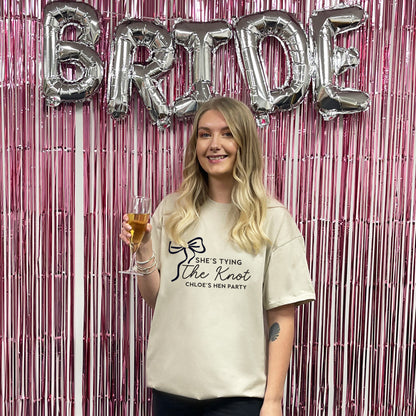 Personalised 'Tying The Knot' Hen Party T Shirts - Sand & White