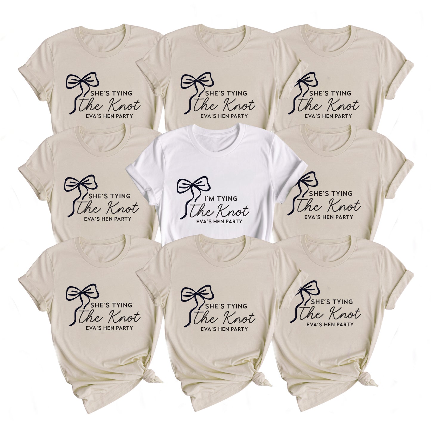 Personalised 'Tying The Knot' Hen Party T Shirts - Sand & White