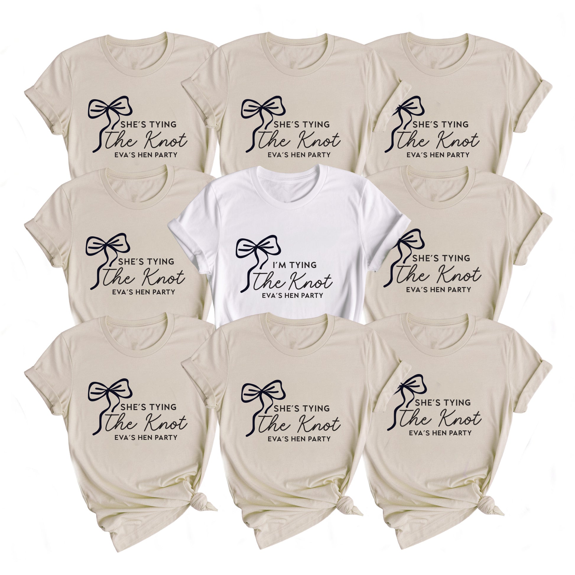 Personalised 'Tying The Knot' Hen Party T Shirts - Sand & White