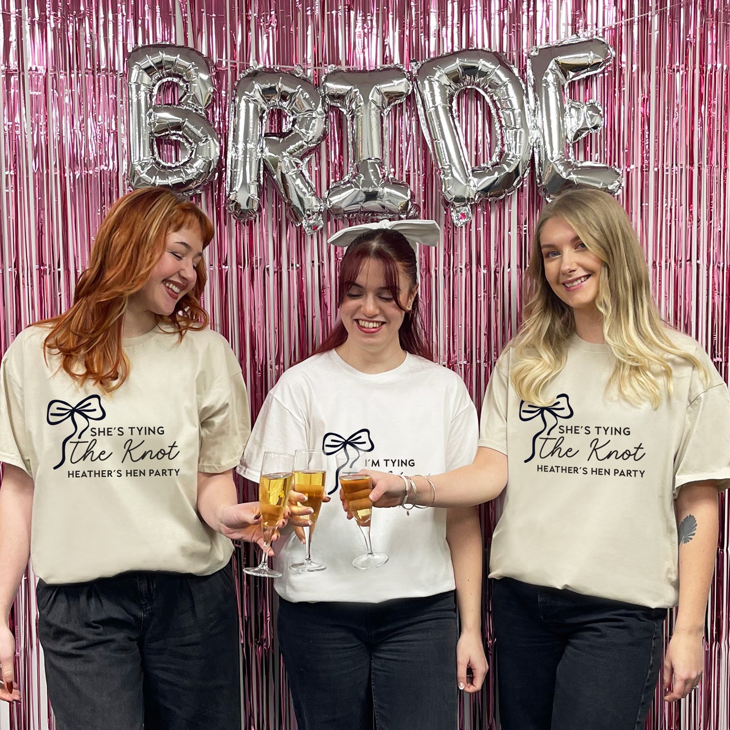 Personalised 'Tying The Knot' Hen Party T Shirts - Sand & White