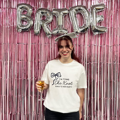 Personalised 'Tying The Knot' Hen Party T Shirts - Sand & White