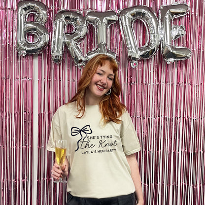 Personalised 'Tying The Knot' Hen Party T Shirts - Sand & White
