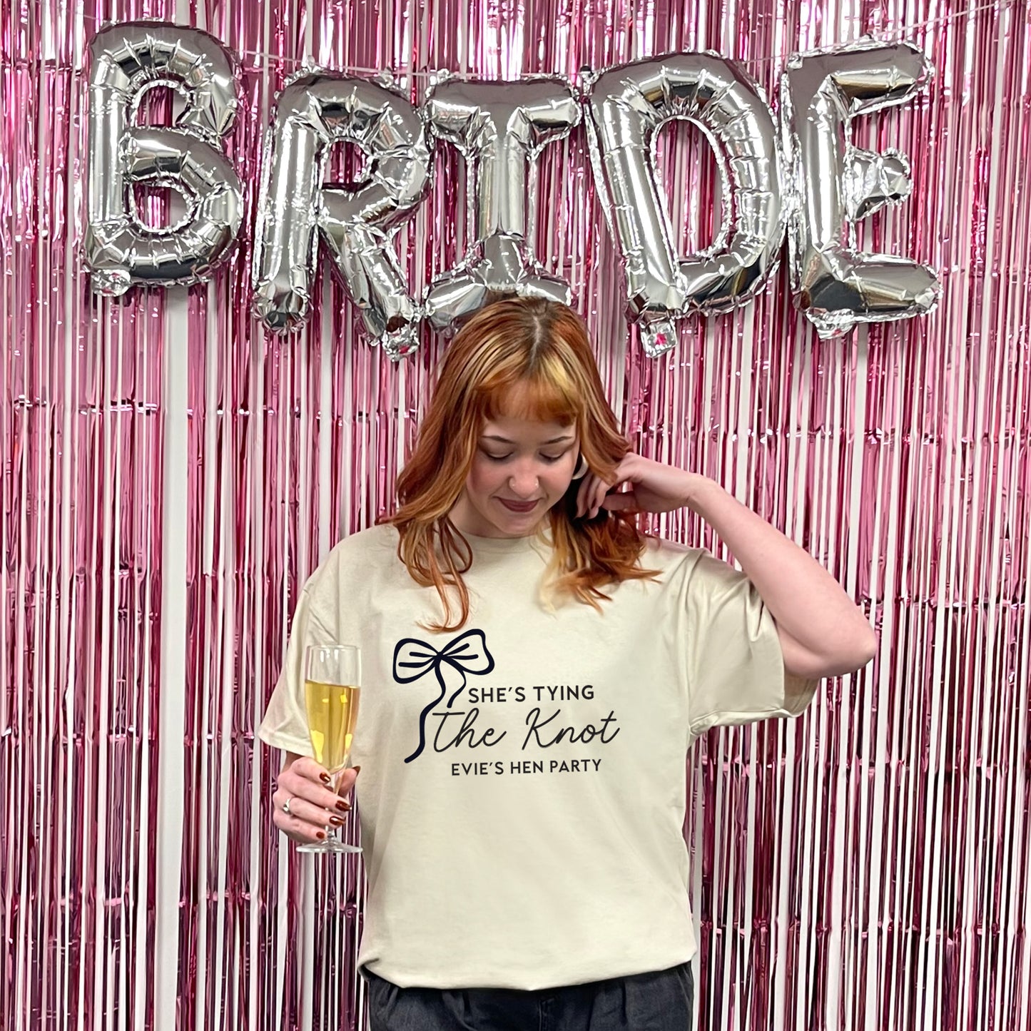 Personalised 'Tying The Knot' Hen Party T Shirts - Sand & White