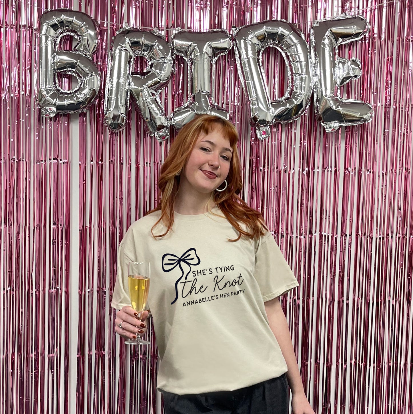 Personalised 'Tying The Knot' Hen Party T Shirts - Sand & White