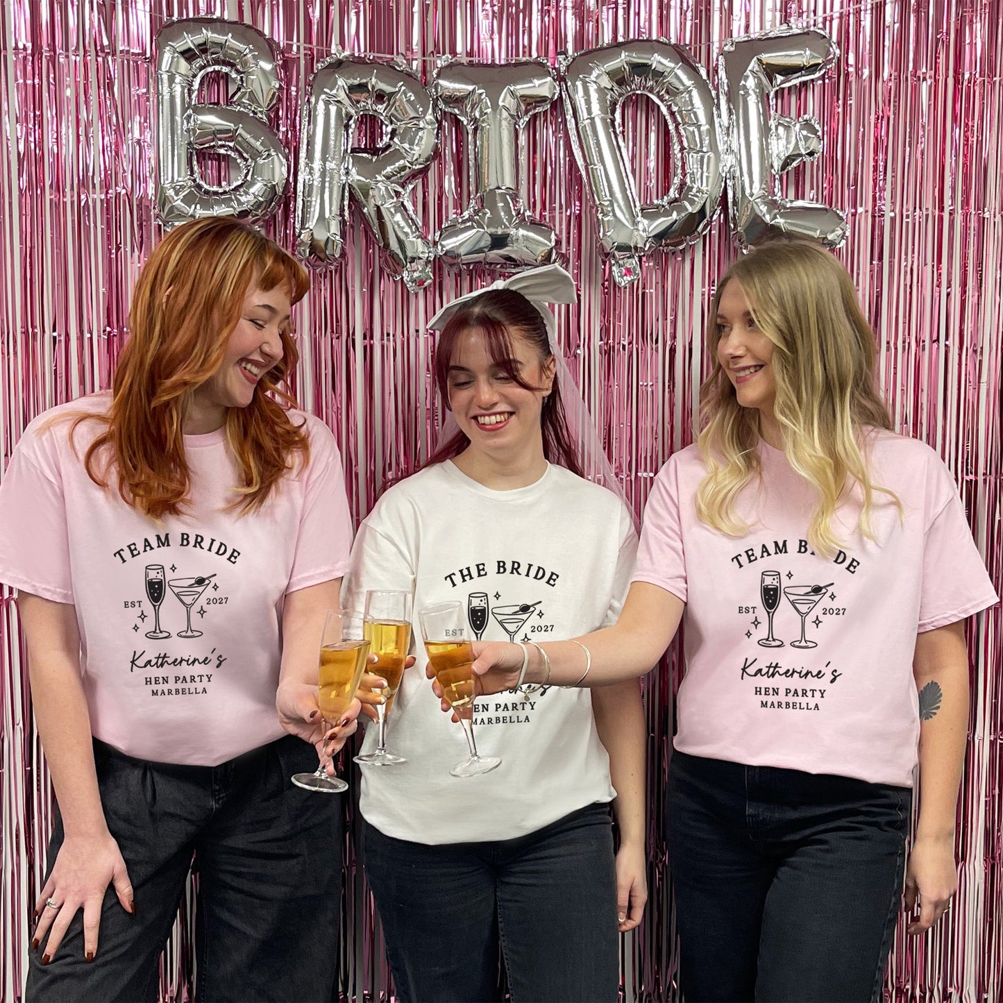 Personalised Team Bride Hen Party T Shirts - Pink & White