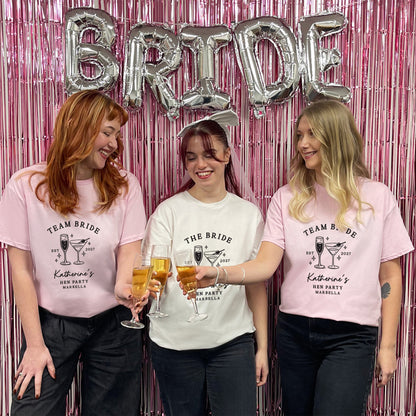Personalised Team Bride Hen Party T Shirts - Pink & White