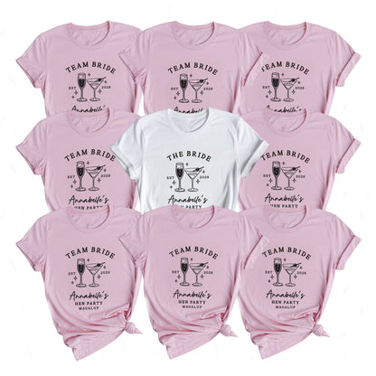Personalised Team Bride Hen Party T Shirts - Pink & White